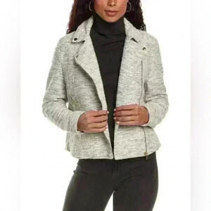 NWT Jaclyn Smith Wool Blend Tweed Moto Jacket Gold Accents Med Item#3K
